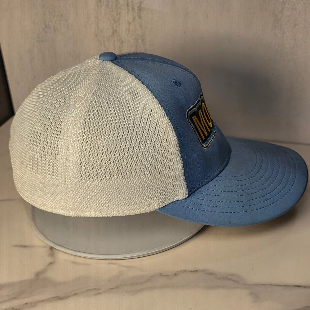 The Game Moors Trucker Hat Mens XS Blue White Mesh Stretch Fit Cap XS